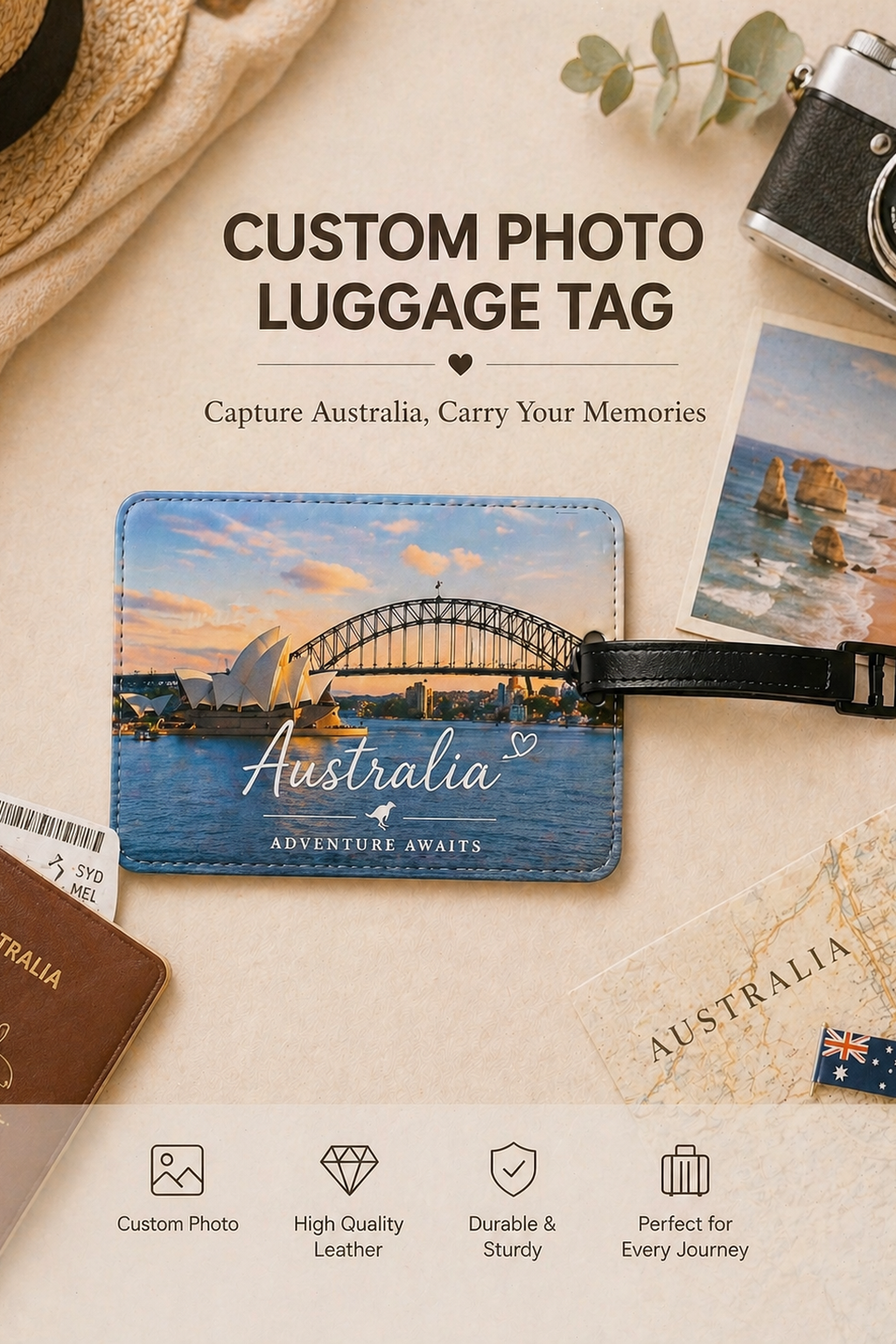 Custom Australia travel photo luggage tag