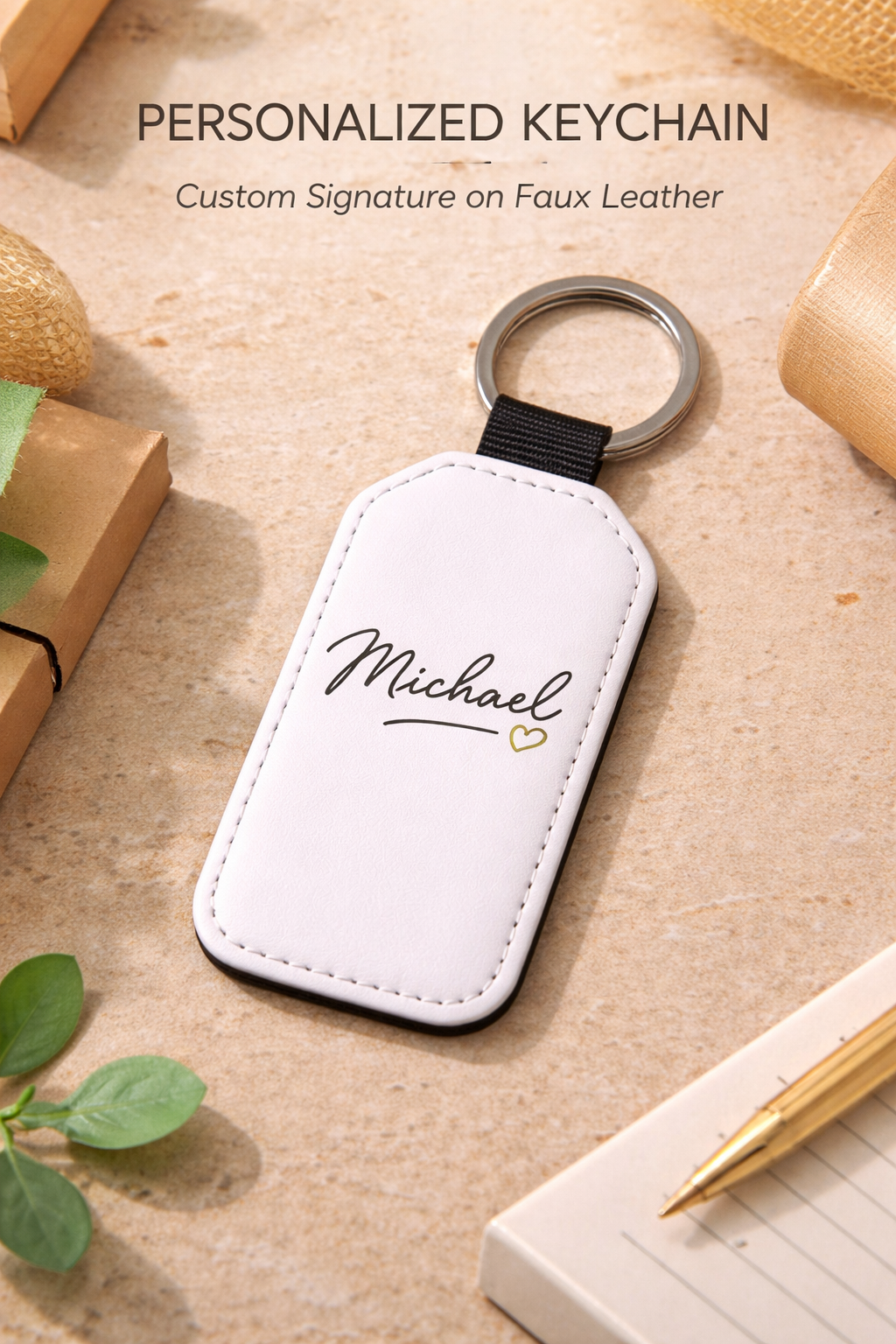 Personalised faux leather keychain with custom signature name