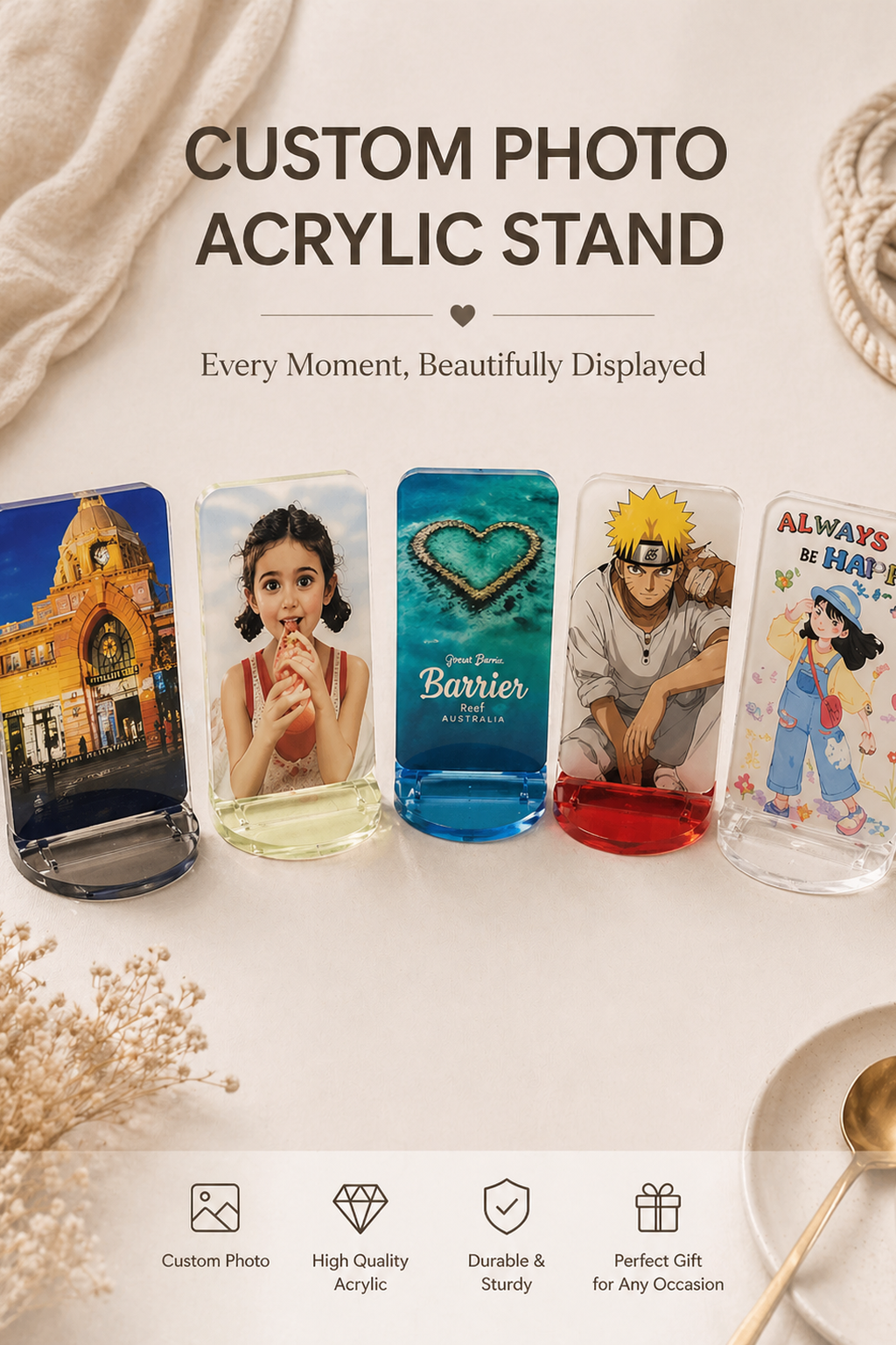 Custom photo acrylic stand personalised desk display