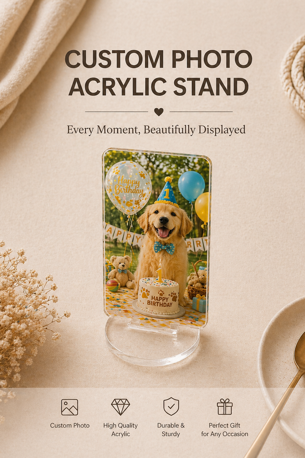 Custom pet birthday photo acrylic stand