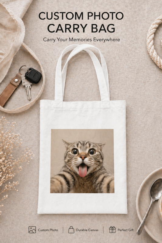 Custom photo canvas tote bag with pet photo personalised gift