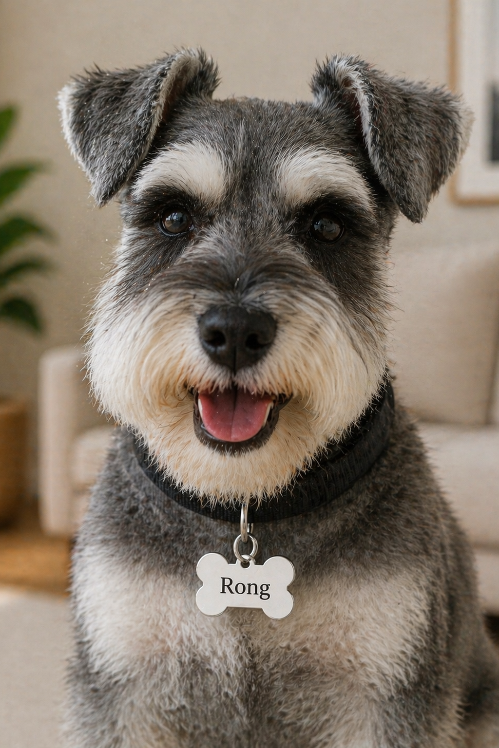 White personalised pet charm dog tag with custom name