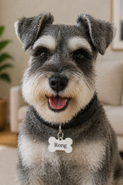 White personalised pet charm dog tag with custom name