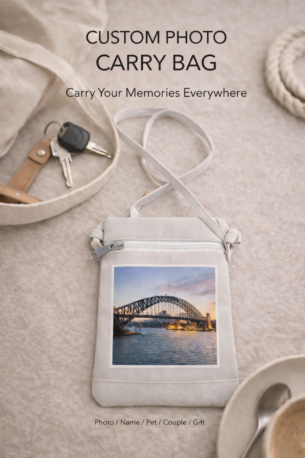 Custom photo carry bag with travel memory photo