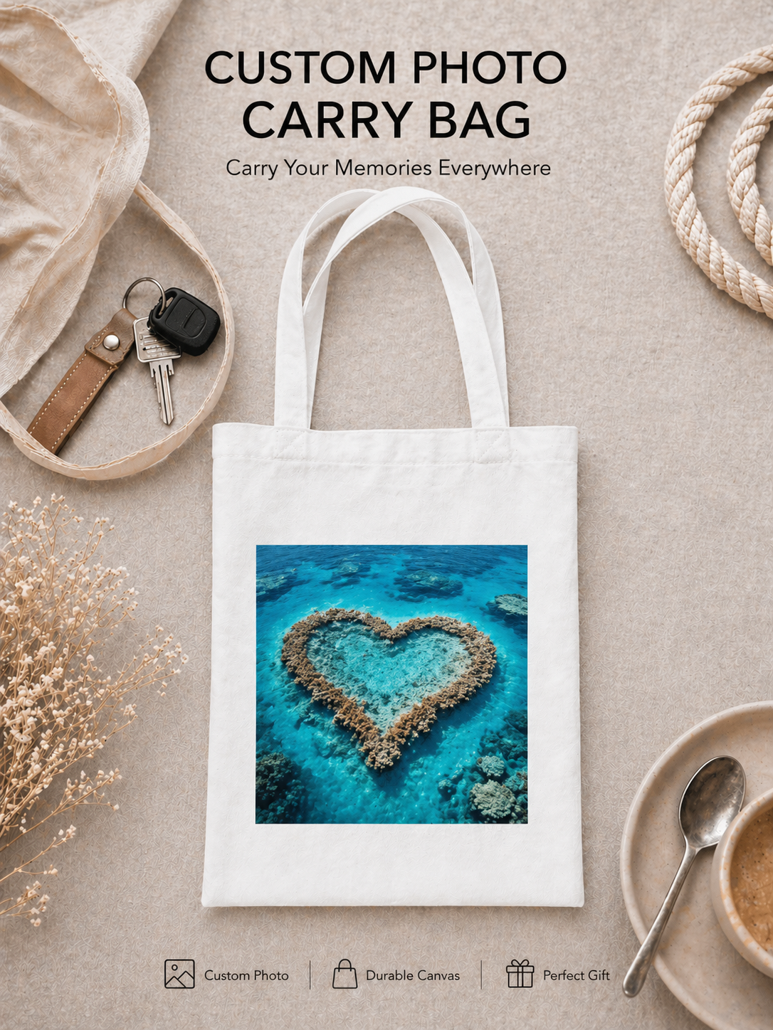 Custom photo canvas tote bag with Australia travel memory