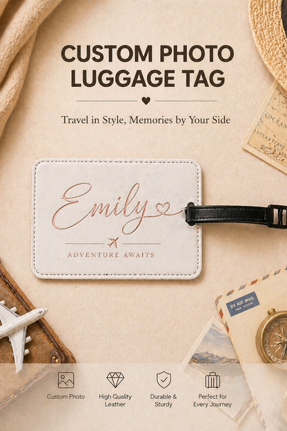Custom photo luggage tag with personalised name design